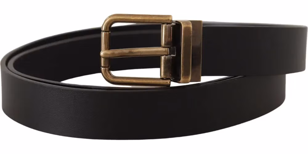 Dolce & Gabbana Black Leather Brass Metal Box Buckle Belt
