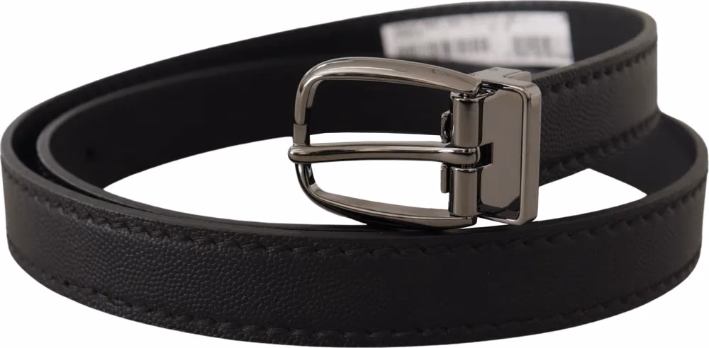 Dolce & Gabbana Black Leather Metal Logo Buckle Belt