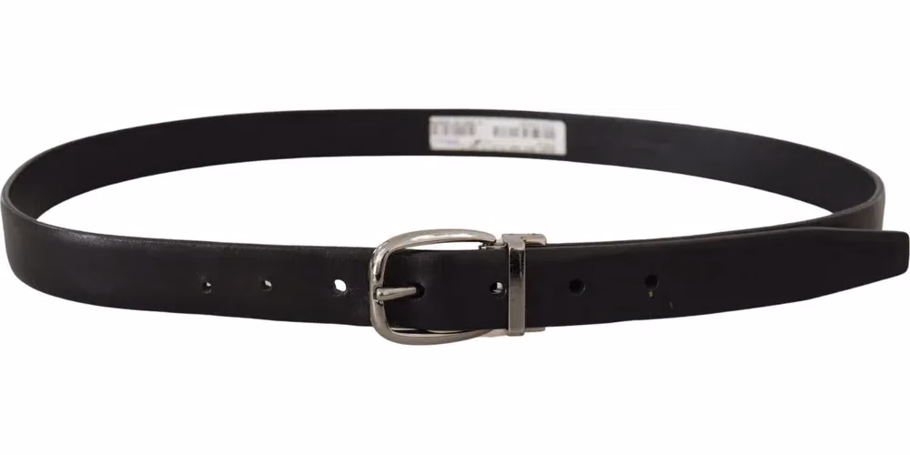 Dolce & Gabbana Black Leather Chrome Logo Metal Buckle Belt