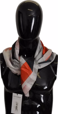 Gray Red Silk Shawl Foulard Wrap Scarf