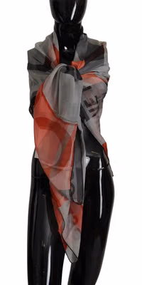 Gray Red Shawl Foulard Wrap  Scarf