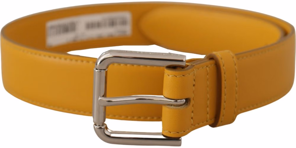 Dolce & Gabbana Yellow Leather Silver Tone Logo Metal Buckle Belt