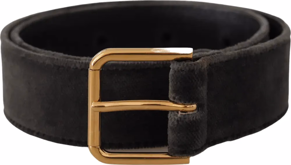 Dolce & Gabbana Brown Velvet Gold Tone Logo Metal Waist Buckle Belt