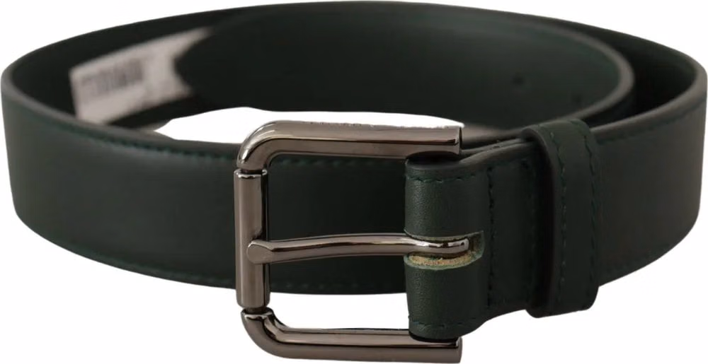 Dolce & Gabbana Army Green Leather Logo Metal Waist Buckle Belt