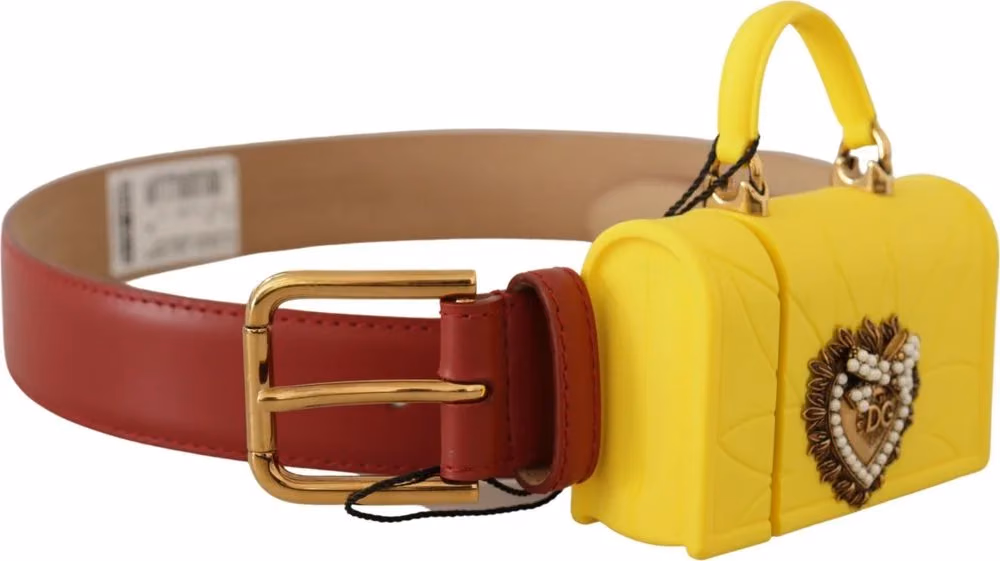 Dolce & Gabbana Red Leather Yellow DEVOTION Heart Bag Buckle Belt