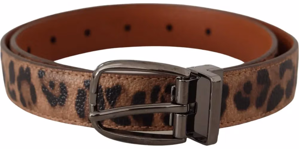 Dolce & Gabbana Brown Leopard Embossed Leather Buckle Belt