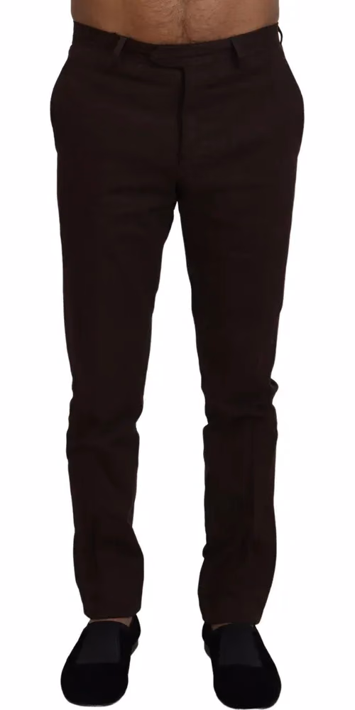 BENCIVENGA Brown Cotton Tapered Formal Men Pants