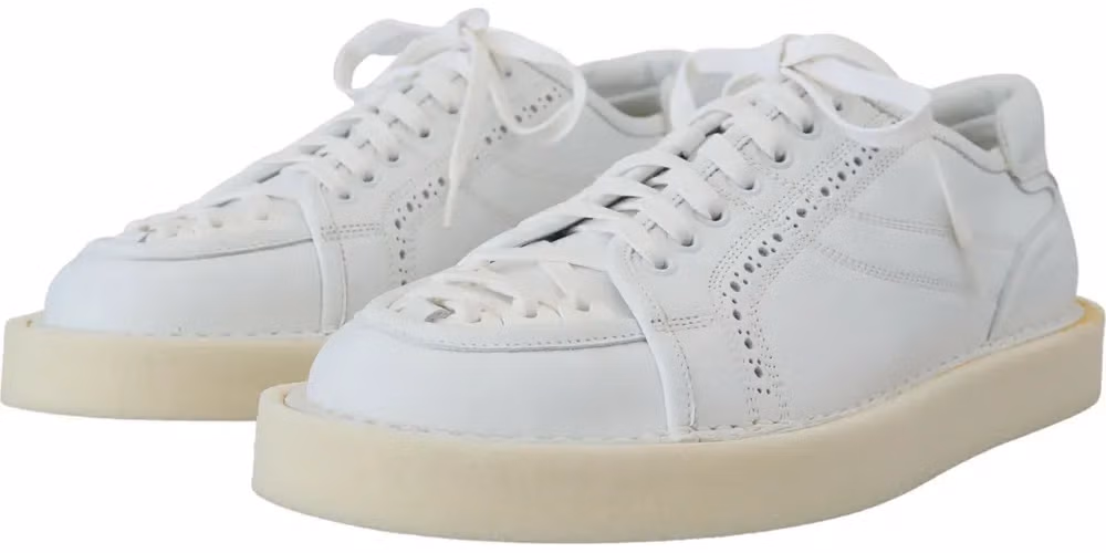 Dolce & Gabbana White Leather Low Top Oxford Sneakers Casual Shoes