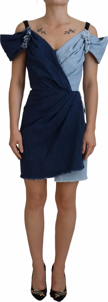 Dolce & Gabbana Two Tone Blue Patchwork Denim Mini Dress