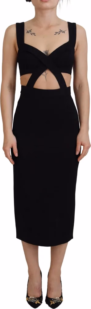 Dolce & Gabbana Black Viscose Bodycon Sheath Midi Dress
