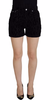 Black Denim Cotton Stretch Hot Pants Shorts
