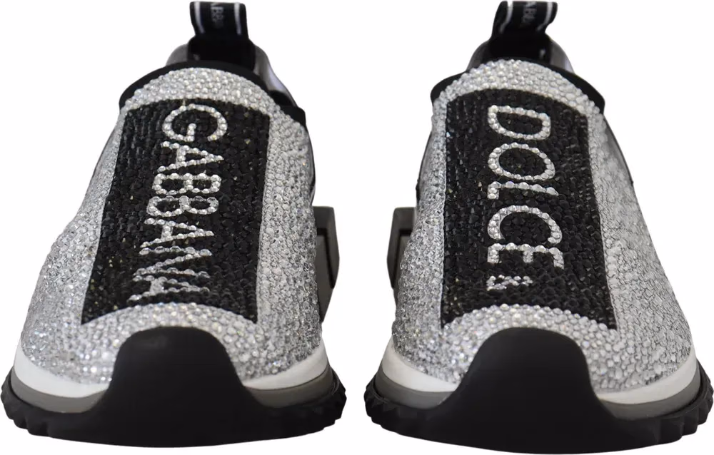 Dolce & Gabbana Silver Rhinestones Sorrento Sneakers Shoes