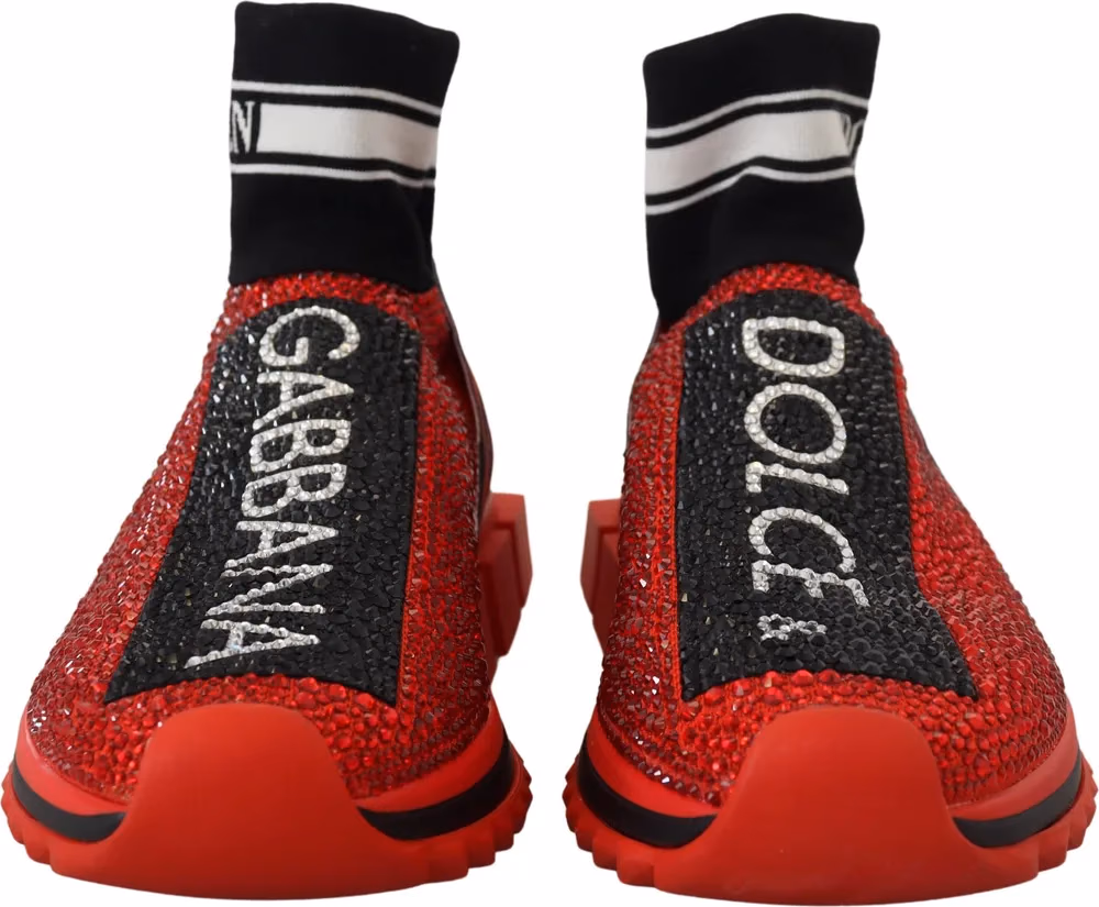 Dolce & Gabbana Red Bling Sorrento Sneakers Socks Shoes
