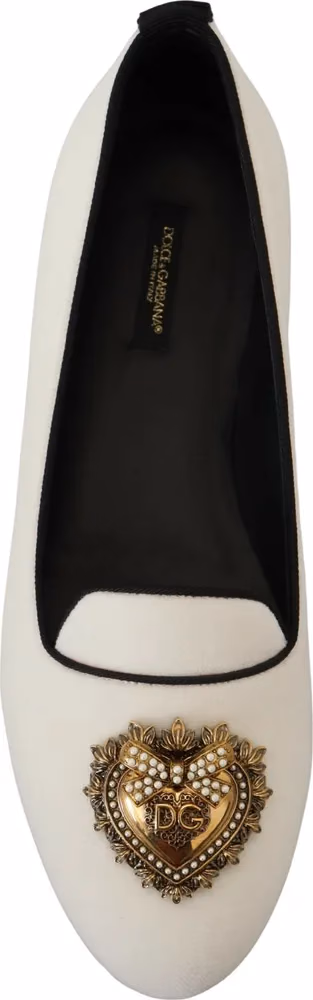 Dolce & Gabbana White Velvet Slip Ons Loafers Flats Shoes