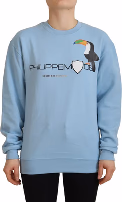 Light Blue Logo Printed Long Sleeves Sweater