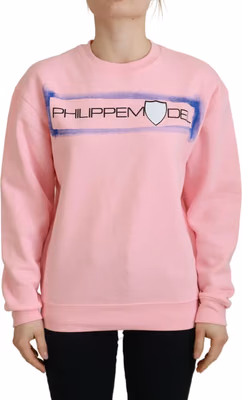 Pink Printed Long Sleeves Pullover Sweater