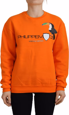 Orange Printed Long Sleeves Pullover Sweater