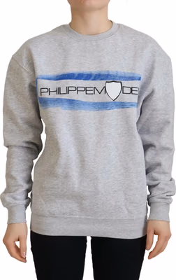 Gray Printed Long Sleeves Pullover Sweater