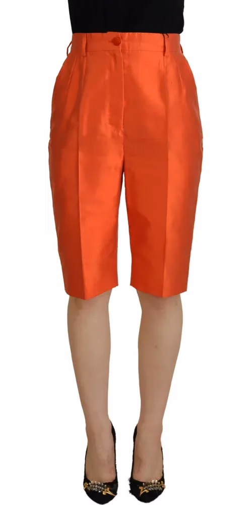 Dolce & Gabbana Orange Silk High Waist Cropped Pants