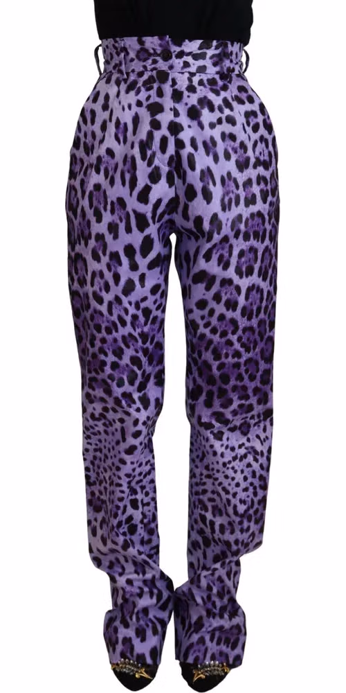 Dolce & Gabbana Purple Leopard Print High Waist Pants