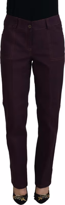 Purple Cotton Mid Waist Women Tapered Pants