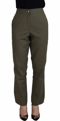Green Cotton High Waist Women Tapered Pants