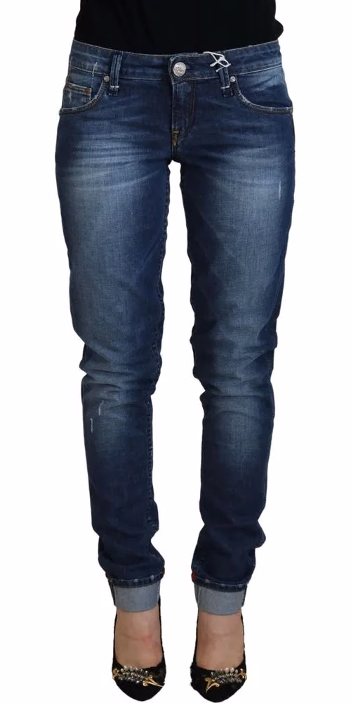Acht Blue Washed Cotton Slim Fit Women Denim Jeans