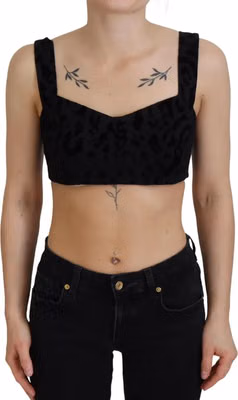 Black Leopard Cropped Bustier Corset Bra Top