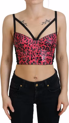 Pink Leopard Print Cropped Bustier Corset Top
