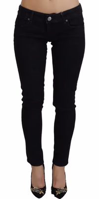 Black Low Waist Slim Fit Cotton Denim Jeans