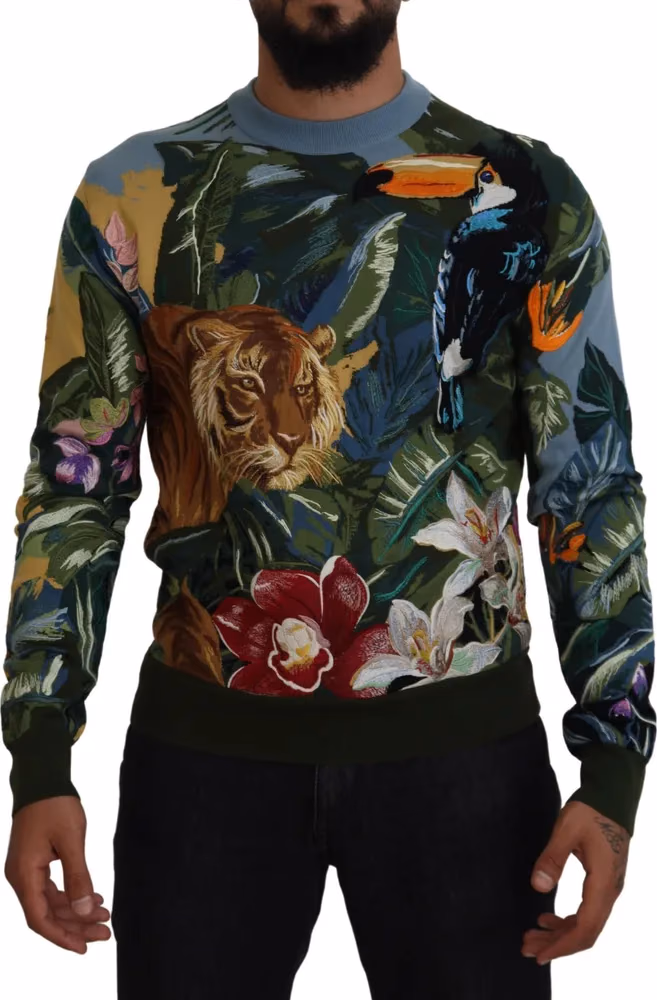 Dolce & Gabbana Multicolor Jungle Wool Pullover Logo Sweater