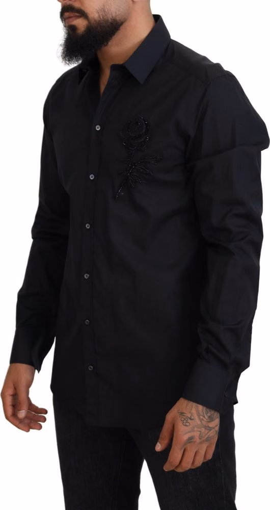 Dolce & Gabbana Black Roses Slim Fit Cotton Shirt