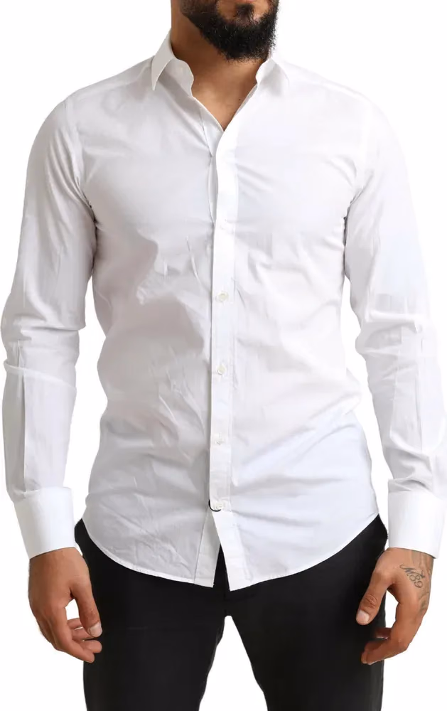 Dolce & Gabbana White MARTINI Cotton Dress Formal Shirt