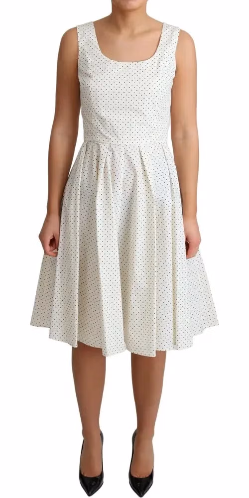 Dolce & Gabbana White Polka Dotted Cotton A-Line Dress