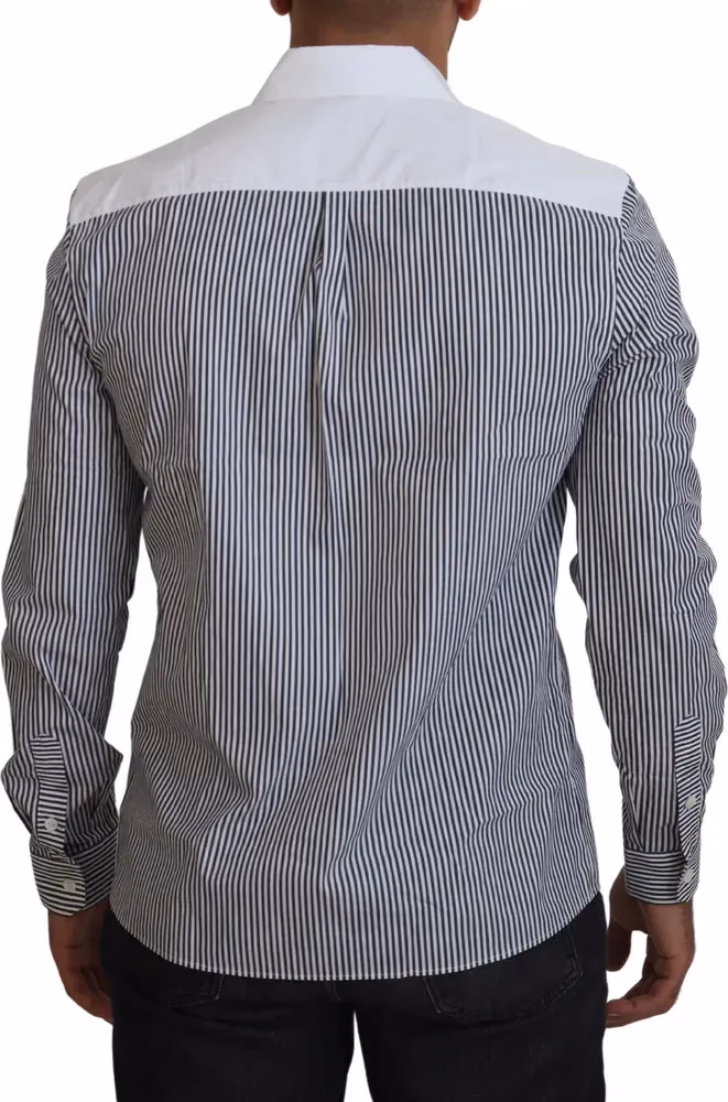 Dolce & Gabbana Gray White Striped Slim Fit Shirt