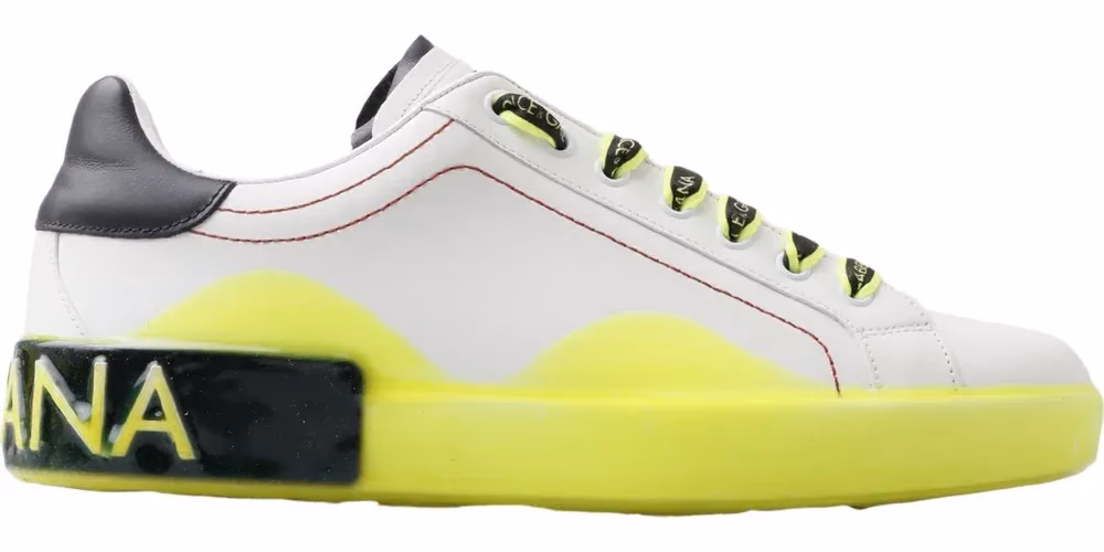 Dolce & Gabbana White Yellow Portofino Leather Sneakers Shoes