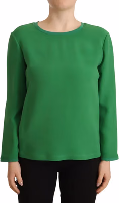 Green Silk Long Sleeves Round Neck Sweater