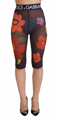 Black Floral Leggings Stretch Waist Pants