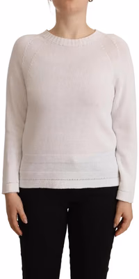 White Long Sleeves Crewneck Pullover Sweater