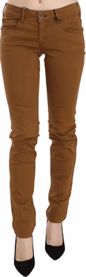 Brown Cotton Mid Waist Skinny Slim Fit Denim Jeans