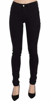 Black Embellished Mid Waist Skinny Denim Jeans