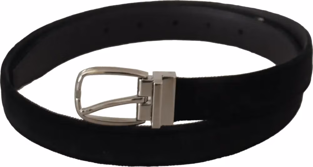 Dolce & Gabbana Black Classic Velvet Silver Tone Metal Buckle Belt