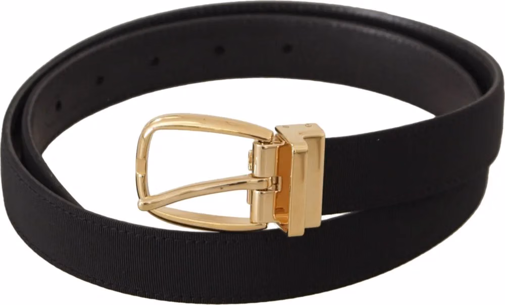 Dolce & Gabbana Black Canvas Leather Gold Metal Buckle Belt