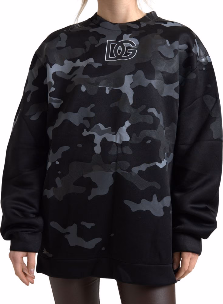 Dolce & Gabbana Black Camouflage Round Neck Sweatshirt Sweater