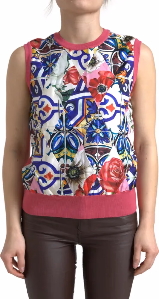 Dolce & Gabbana Multicolor Majolica Floral Crew Neck Tank Top