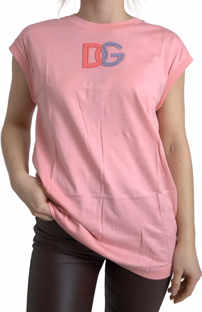 Dolce & Gabbana Pink Cotton DG Logo Crew Neck Tank T-shirt