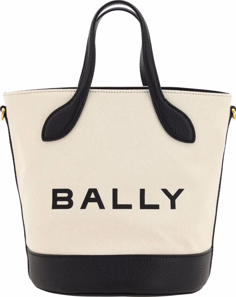 Bally White and Black Leather Bucket Bag