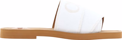 White Cotton Slides Woody Sandals