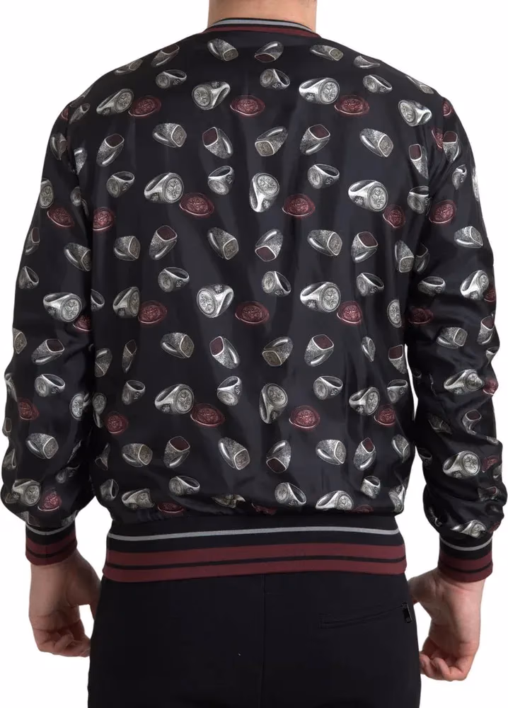 Dolce & Gabbana Black Ring Print Silk Crewneck Sweater