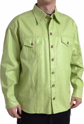 Green Cotton Collared Button Down Shirt
